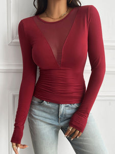 Sicily Mesh Round Neck Long Sleeve T-Shirt