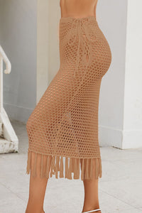 Malia Fringe Openwork High Waist Swim Skirt