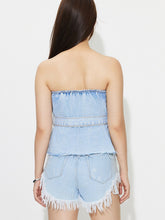 Load image into Gallery viewer, Kourtney Buttoned Raw Hem Tube Denim Top
