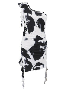 Camila Ruffled Tie-Dye Single Shoulder Mini Dress