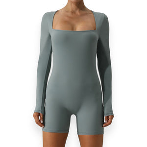 Gianna Square Neck Long Sleeve Active Romper