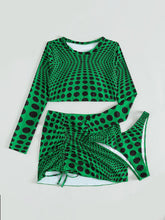 Load image into Gallery viewer, Kaleidoscope Polka Dot Long Sleeve Three-Piece Swim Set
