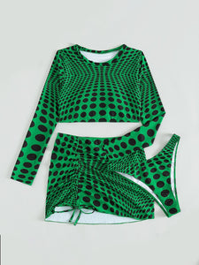 Kaleidoscope Polka Dot Long Sleeve Three-Piece Swim Set