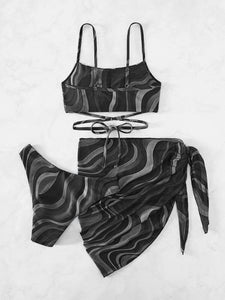 Rio Tied Printed Three-Piece Swim Set