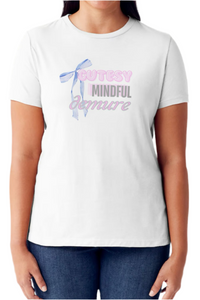 CUTESY MINDFUL DEMURE Letter Graphic Short Sleeve Tubular T-Shirt