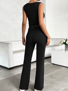 Alyssa Ribbed Round Neck Tank and Pants Set