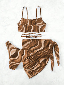 Rio Tied Printed Three-Piece Swim Set