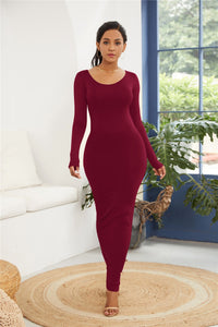 Melanie Basic Round Neck Long Sleeve Maxi Bodycon Dress