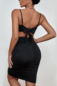 Britney Spaghetti Strap Cropped Top and Ruched Skirt Set