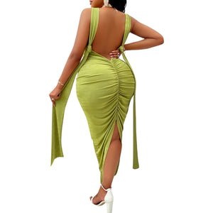 Sexy Back Plus Size Backless Ruched Dress