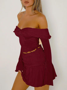 Luna Twisted Ruffled Off-Shoulder Long Sleeve T-Shirt