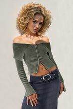 Load image into Gallery viewer, Jasmine Ribbed Off-Shoulder Zip Up Long Sleeve Cardigan
