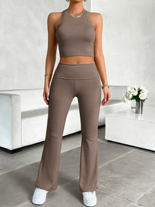 Alyssa Ribbed Round Neck Tank and Pants Set