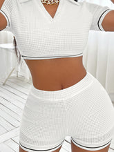 Load image into Gallery viewer, Cici Waffle-Knit Collared Neck Cropped Top and Shorts Set
