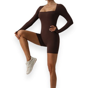 Gianna Square Neck Long Sleeve Active Romper