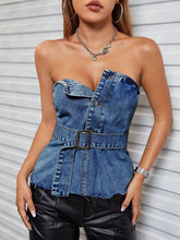 Load image into Gallery viewer, Kourtney Buttoned Raw Hem Tube Denim Top
