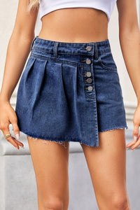 Terry Raw Hem Denim skort