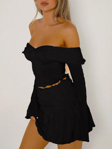 Luna Twisted Ruffled Off-Shoulder Long Sleeve T-Shirt