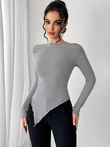 Hollis Asymmetric Hem Long Sleeve T-Shirt