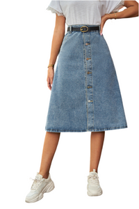 Dame Button Front A-Line Denim Skirt