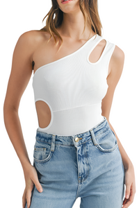 Isabelle One Shoulder Ribbed Cutout Bodysuit