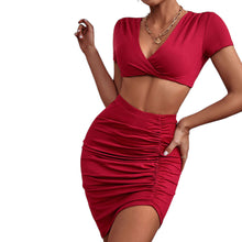 Load image into Gallery viewer, Eliza Twisted Deep V Cropped Top and Ruched Skirt Set
