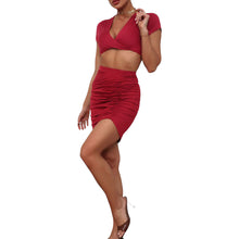 Load image into Gallery viewer, Eliza Twisted Deep V Cropped Top and Ruched Skirt Set
