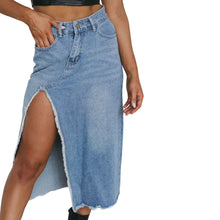 Load image into Gallery viewer, Isla Raw Hem Slit Denim Skirt with Pockets
