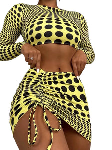 Kaleidoscope Polka Dot Long Sleeve Three-Piece Swim Set