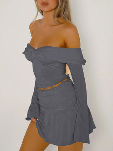 Luna Twisted Ruffled Off-Shoulder Long Sleeve T-Shirt