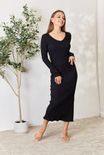 Load image into Gallery viewer, Easy Go Full Size Ribbed Long Sleeve Midi Slit Dress
