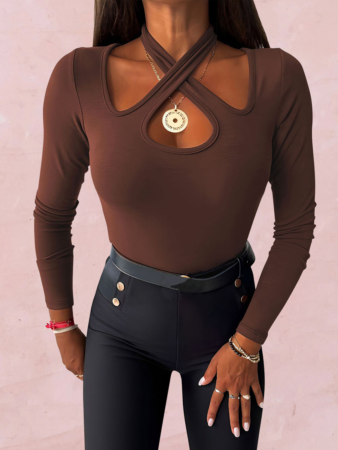 Robin Crisscross Halter Neck Long Sleeve T-Shirt