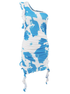 Camila Ruffled Tie-Dye Single Shoulder Mini Dress