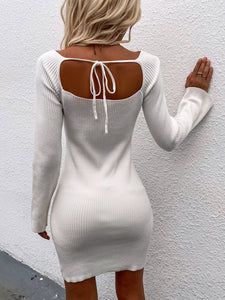 Nylah Tie Back Square Neck Long Sleeve Sweater Dress