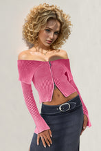 Load image into Gallery viewer, Jasmine Ribbed Off-Shoulder Zip Up Long Sleeve Cardigan
