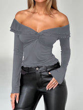 Load image into Gallery viewer, Luna Twisted Ruffled Off-Shoulder Long Sleeve T-Shirt
