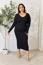 Load image into Gallery viewer, Easy Go Full Size Ribbed Long Sleeve Midi Slit Dress
