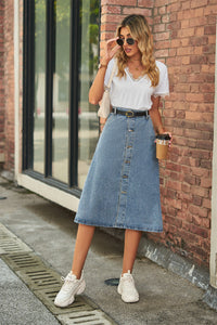 Dame Button Front A-Line Denim Skirt