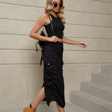 Load image into Gallery viewer, Keller Drawstring Ruched Slit Denim Midi Skirt
