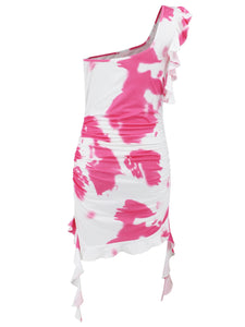 Camila Ruffled Tie-Dye Single Shoulder Mini Dress