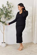 Load image into Gallery viewer, Easy Go Full Size Ribbed Long Sleeve Midi Slit Dress
