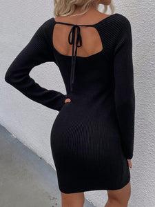 Nylah Tie Back Square Neck Long Sleeve Sweater Dress