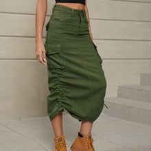 Load image into Gallery viewer, Keller Drawstring Ruched Slit Denim Midi Skirt
