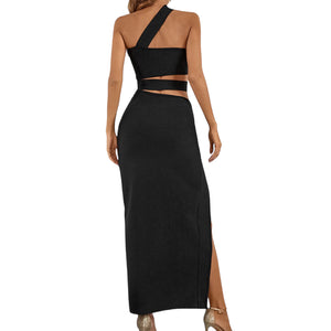 One-Shoulder Cutout Front Split Maxi Dress