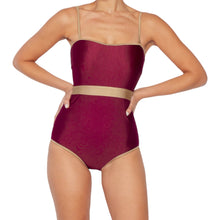 Load image into Gallery viewer, Zanzibar Contrast Trim One-Piece in Wine (mommy &amp; me)
