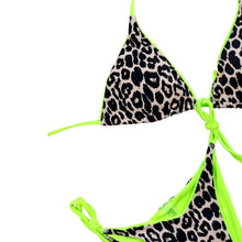 Load image into Gallery viewer, Neon Leopard Print Halter Neck Tie Side Bikini Set
