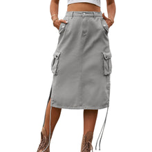 Load image into Gallery viewer, Drawstring Denim Cargo Skirt
