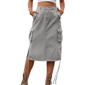 Drawstring Denim Cargo Skirt