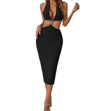 Load image into Gallery viewer, Rhinestone Halter Neck Midi Dress
