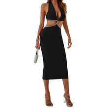 Load image into Gallery viewer, Rhinestone Halter Neck Midi Dress
